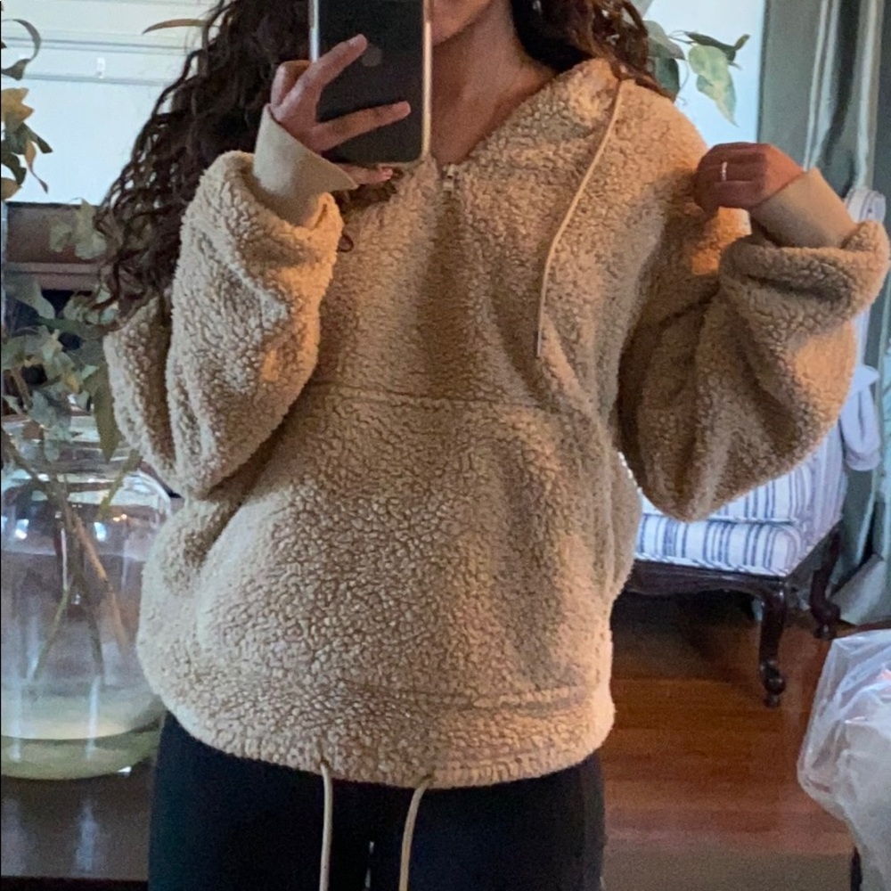 Original Use Fuzzy Brown Quarter Zip Teddy Jacket